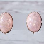 Vintage Screw Back Earrings Light Pink with Iridescent Flakes Domed Oval Photo 0