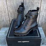 Karl Lagerfeld  PARIS Womens Black Rhinestone Chained Strap Almond Toe Boots 6.5 Photo 3