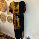 Vintage Pelican Cove 90s Boho Patchwork Rayon Midi Dress Festival Earthy Large Black Photo 7