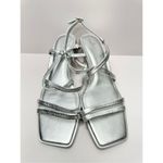 Caslon  Sandals Womens Size 11 Silver Leather Paola Open Square Toe Wedges Photo 6