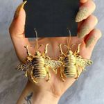 Gold Tone Large Bee Drop Earrings Jewelry Flying Insect Wings Photo 0