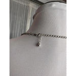 Long Silver Tone Aqua Blue Bead & Open Circle Link Chain Necklace Photo 4