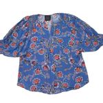 Johnny Was NWT Jade Raine Easy Blouse in Blue Floral Silk Puff Sleeve Top M Photo 1