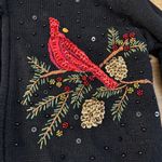 Heirloom Collectibles Cardinal Beaded Embroidered Holiday Christmas Sweater Y2K Black Photo 3