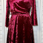 Burgundy Crushed Velvet Long Sleeve Faux Wrap Dress Red Size M Photo 0