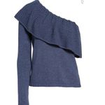 Ella Moss NWOT Loli One-Shoulder Ruffle Knit Navy Blue Sweater size Small Photo 3