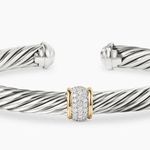 David Yurman Cable Station Bracelet Sterling 18K Yellow Gold & Pavé Diamonds Photo 0