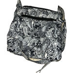 Black And White Paisley Crossbody Bag. Zips & Snaps, Adjustable Strap. Photo 0