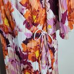 Destination Maternity Floral Print Pleated Wrap Dress Size Large Wedding Guest Orange Photo 3