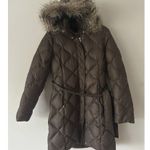 Eddie Bauer  Brown Quilted Parka Hooded Puffer Goose Down Jacket Size XS Warm Photo 13