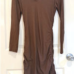 No Comment No‎ Comment Brown Ribbed Long Sleeve Mini Dress with Drawstring - L Photo 0