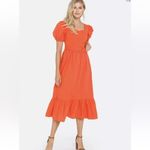 Endless Rose  Orange Puff Sleeve Belted Tiered Midi Dress Size S‎ Photo 8