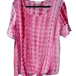 Rue Juju  large pink white tie dye print pullover tie front short sleeve casual Photo 6