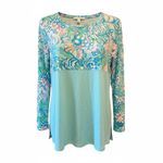 Lilly Pulitzer Finn Top M Aqua La Vista Coastal Jersey Long Sleeve Resortwear Photo 1