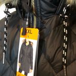 Eddie Bauer Two-Tone Black Quilted Down Upper Grey Wool Lower Faux Fur Hood Coat Photo 11