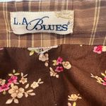 L.A. Blues Women's Brown Plaid Button Up Collared Jacket Workwear. Oversized. Photo 7