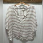 Cynthia Rowley Oversized Linen Striped V-neck Button up Top Sz S Beachy summer Photo 0