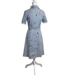 Sucrefas Navy White Striped 50s Style Collared Dress Small Rockabilly Pin Photo 3