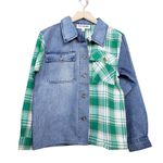 Steve Madden Womens S Denim Flannel Mix Shirt Jacket Green Plaid NEW Photo 1