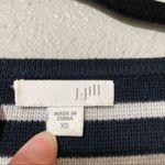 J.Jill  Navy Blue & White Striped Crew Neck Sweater Zipper Shoulder Womens XS Photo 4