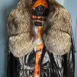 Stella Rossa Patent Leather Black Jacket W/Removable Fur Trim & Belt | EUR 42 Size L Photo 0