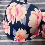 VS PINK Wear Everywhere Lightly Lined Roses Floral Bra Size 34D Navy Blue White Photo 1