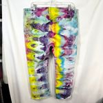 Crown & Ivy  Sz 16 Capri Jeans Handmade Tie Dye Denim Yellow Purple Raw Hem 1478 Photo 1
