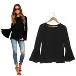 Lulus New Top Womens XS Let It Be Me Open Back Tie Long Bell Sleeve Top Black Photo 1
