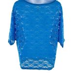 Francesca's  Sheer Floral Lace Top Dolman Sleeve Neon Blue Small Photo 3