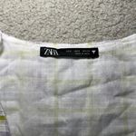 ZARA Checkered Floral Print Draped Balloon Sleeve with Embroidered Eyelet Detail Mini Dress Size Small Photo 3