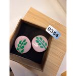 Handmade vintage Pink & Green Leaf Round Stud Earrings Photo 3