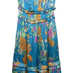 Current Air  Sereia Botanical Motif Pleated Midi Dress Women's Small Blue Floral Photo 0