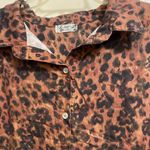 Free People  Womens Early Morning Button Up Shirt S Heart Leopard Brown & Black Photo 2