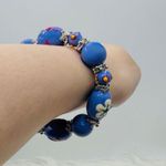 Large Beads Floral Design Beaded Beach Bracelet Blue Photo 3