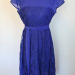 Dressbarn Blue Lace Midi Dress Sz 6 Cap Sleeve Boat Neck A Line Tie Waist Flora Photo 1