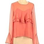 EXPRESS | Long Sleeve Pink Peachy Ruffle Sweetheart Neckline Blouse Size XS Y2K Photo 1