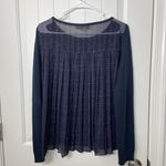 Loft EUC ‎ women’s navy sheer dotted back long sleeve scoop neck blouse sweater M Photo 4