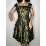 American Vintage Vintage 1950s Olive Gold Brocade Cocktail Dress with Boned Bodice  XS Photo 14