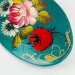 Vintage Hand Painted Floral Wooden Brooch Oval Signed Verkuyg Folk Art Photo 4