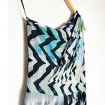 Fuzzi Floral One Shoulder Mesh Jumpsuit Size Small Blue Stretch Cropped Wide Leg Photo 5