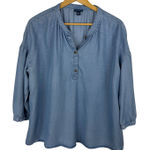 J Jill Denim Womens Tencel Lyocell Button Up Top Sz L Blue Flowy Lightweight Size L Photo 0