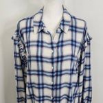 Candace Cameron Bure Blue White Plaid Flannel Size XS Plaid Button Down Shirt Photo 1