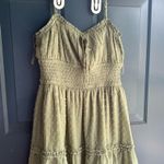 Green casual dress, fitted at top and looser towards the bottom, cinched waist and adjustable straps Size M Photo 0