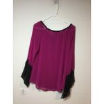 PJK Tunic Blouse Tie Neck Long Sleeve Flowy Magenta Black Trim Size M (276) Purple Size M Photo 1