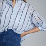 Reiss Women's Avera Size 8 Blue Cotton Silk Blend Shirt Striped Long Sleeve NWT Photo 3