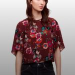 Wilfred Aritzia  Cambria Floral Maroon Blouse Top Workwear Office Church Size XXS Photo 2