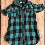 Forever 21 Women’s Small Blue Twenty One Flannel Short Sleeve Button Up Shirt Photo 0