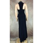 Blondie Nites  Stretch Knit Navy Blue Gown With Beaded Neck NWT Size 3 Photo 6