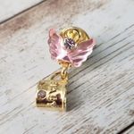 Pin / Brooch Gold Tone Angel with Pink Wings Carrying "Baby" Carrier Photo 0
