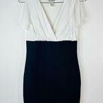 Enfocus Studio  White and Black Sheath Dress with Ruched Top Open Ruffle Size 4 Photo 1